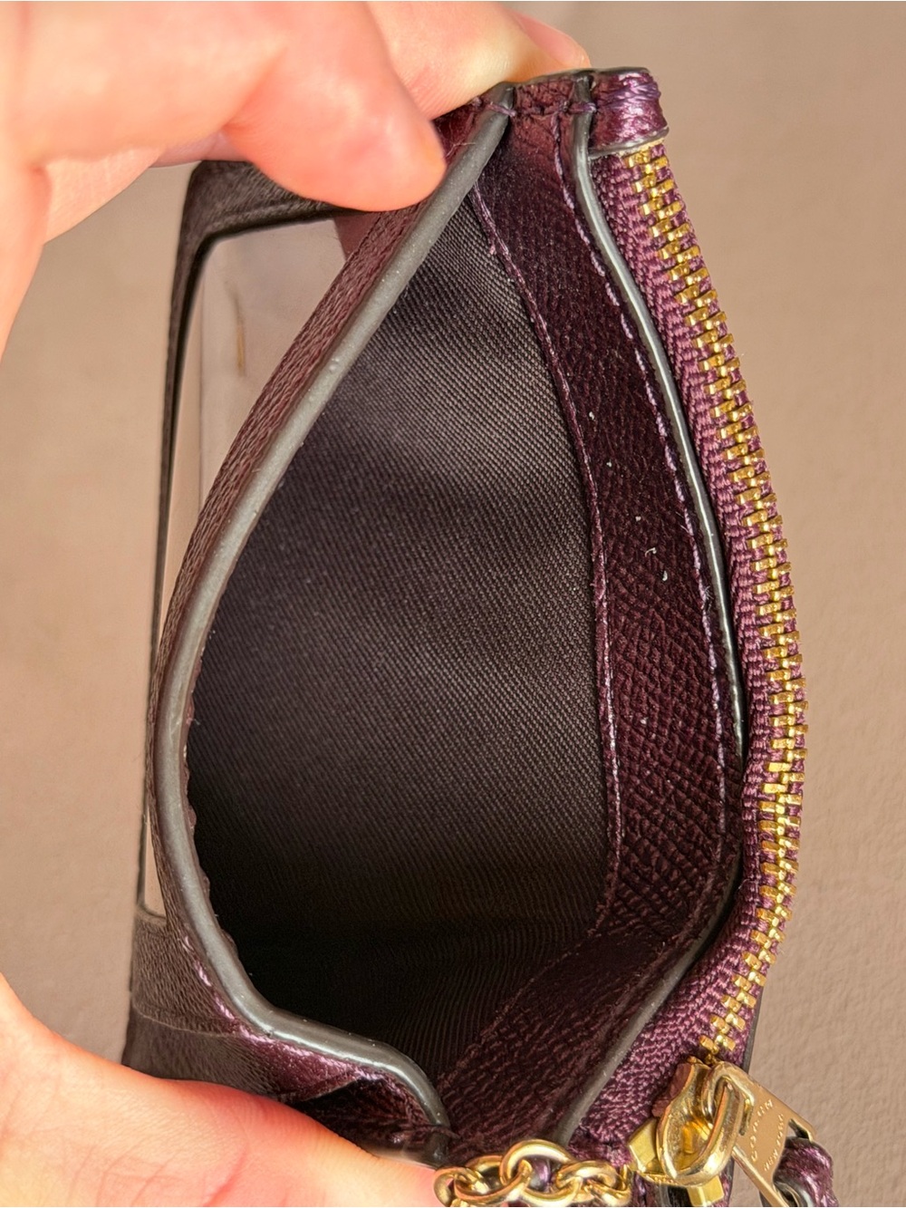 COACH Mini Skinny Keychain ID Case in Metallic Deep Plum 💜 - Picture 11 of 16